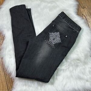 Bebe Black Skinny Jeans with Embellished Pocket